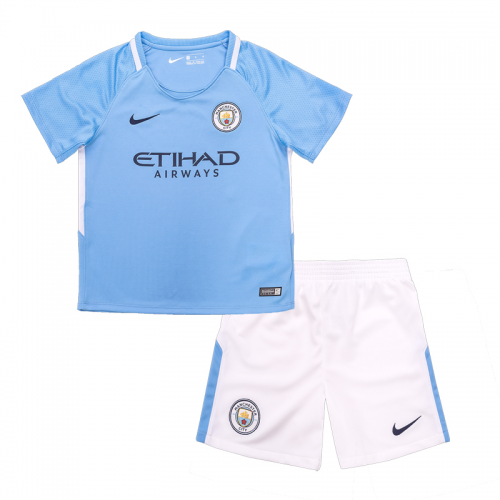 Kids Manchester City 2017-18 Home Soccer Shirt With Shorts